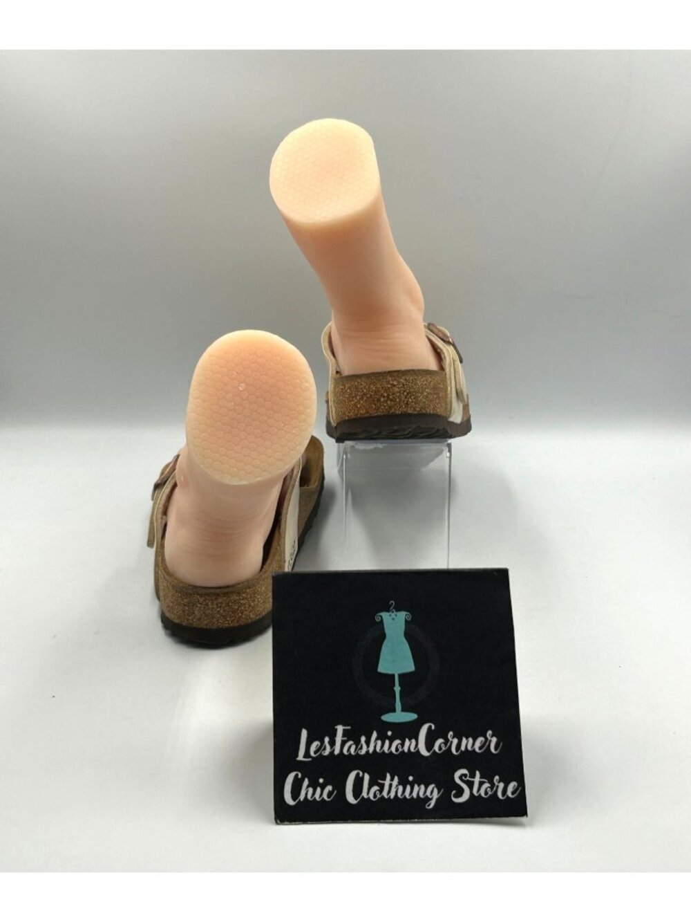 Birkenstock Women’s Beige Leather Gizeh Cork Sole Sandals Size 7 3648 - Picture 4 of 16